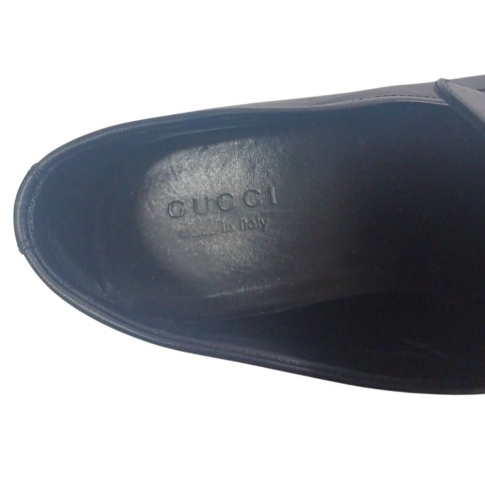 Men's Gucci Florence Black Leather Slip On Loafers Silver G Spell Out Logo - Picture 6 of 9